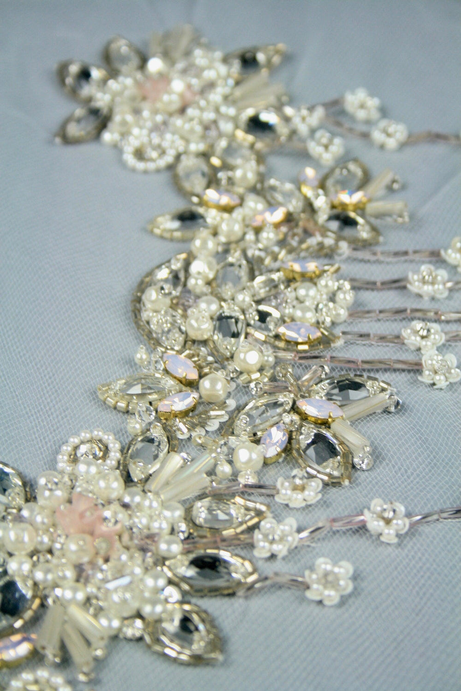 wedding Crystal Neckline shoulder strap Beaded Applique panel Beading Panel used as Beaded Trim, Beaded Applique, Haute Couture Fabric