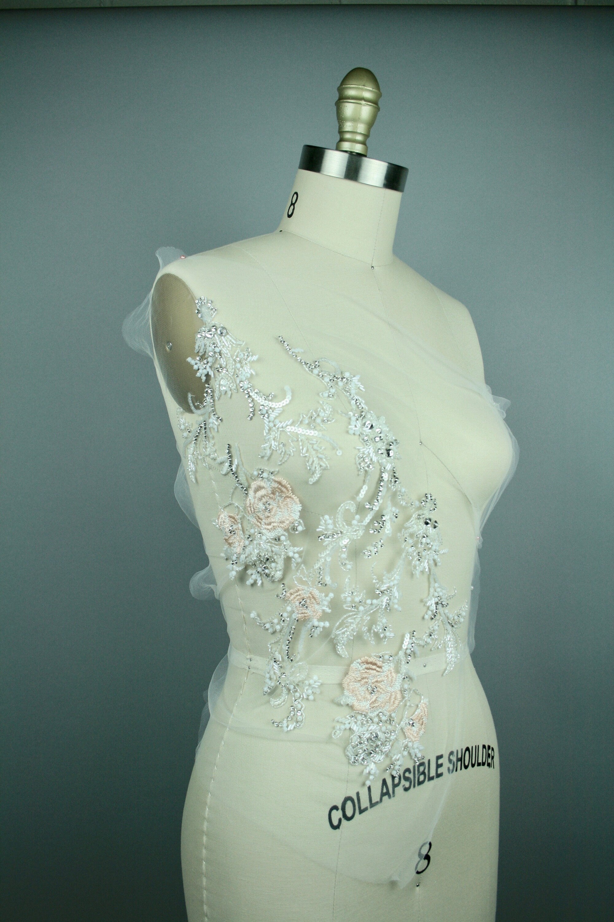 3D Light Peach Floral Wedding Applique