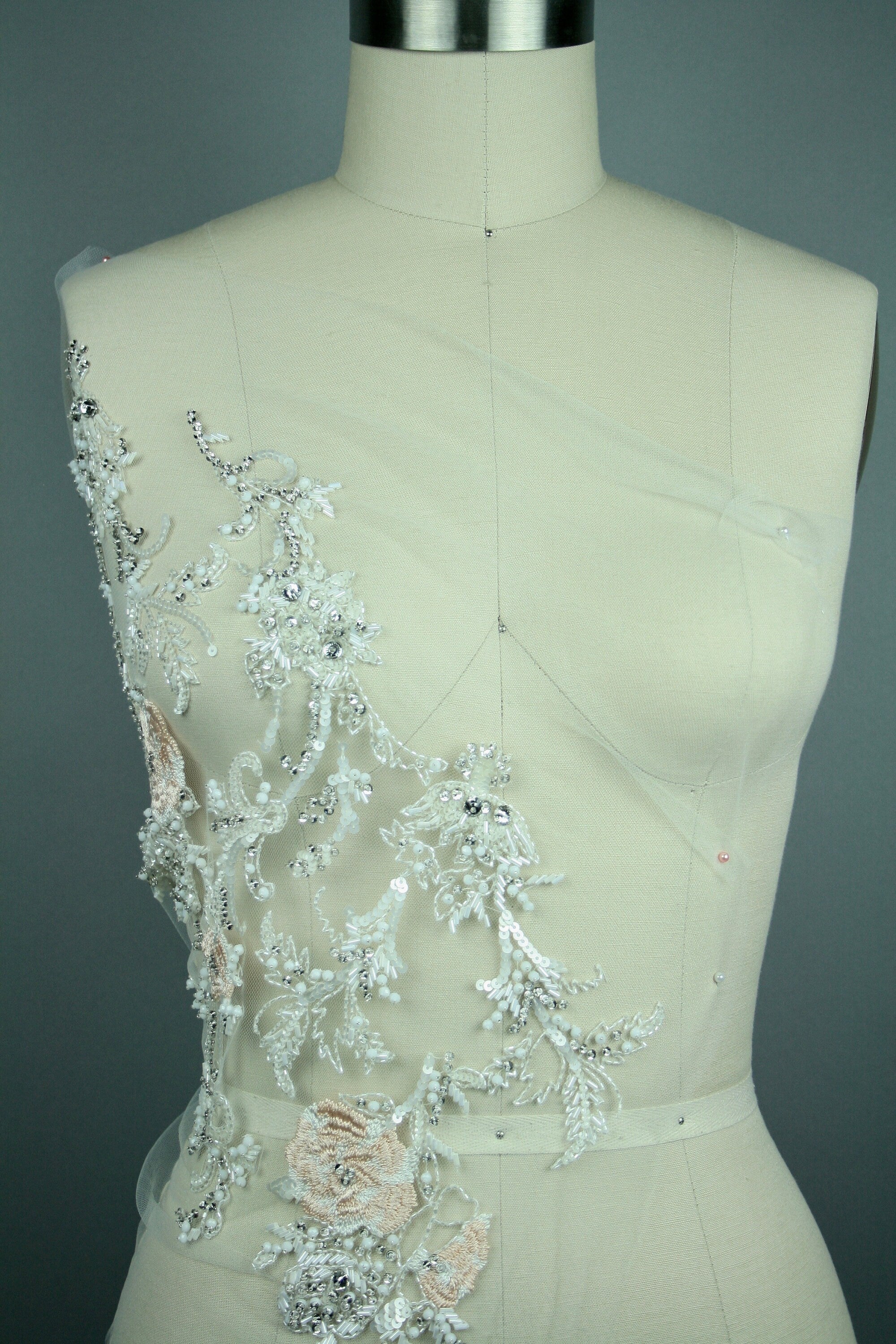 3D Light Peach Floral Wedding Applique