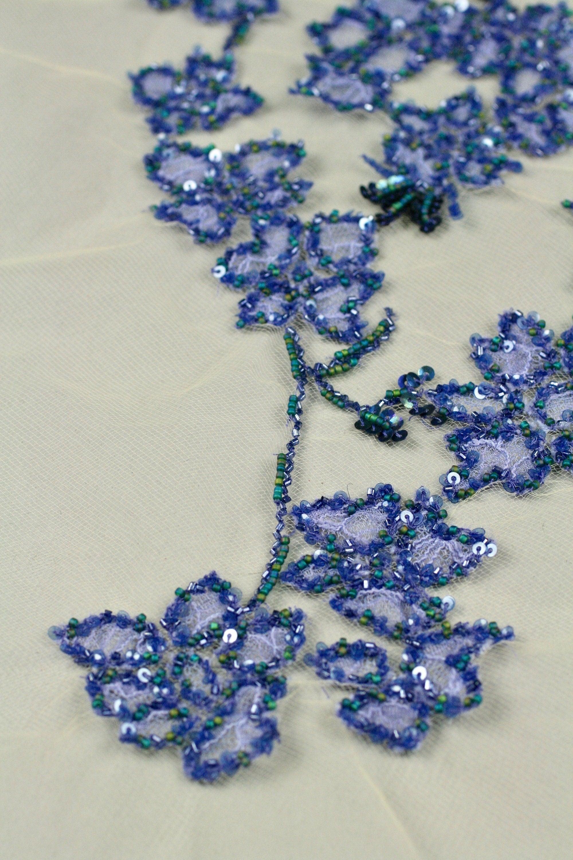 B104 - Blue French Lace Floral Applique - Moda Artisans