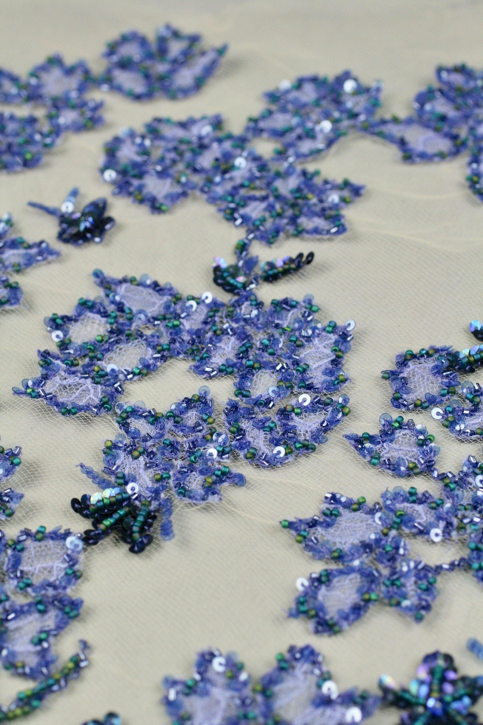 B104 - Blue French Lace Floral Applique - Moda Artisans