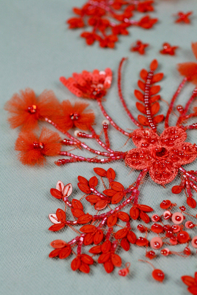 3D Orange Floral Guipure Lace Applique - Moda Artisans