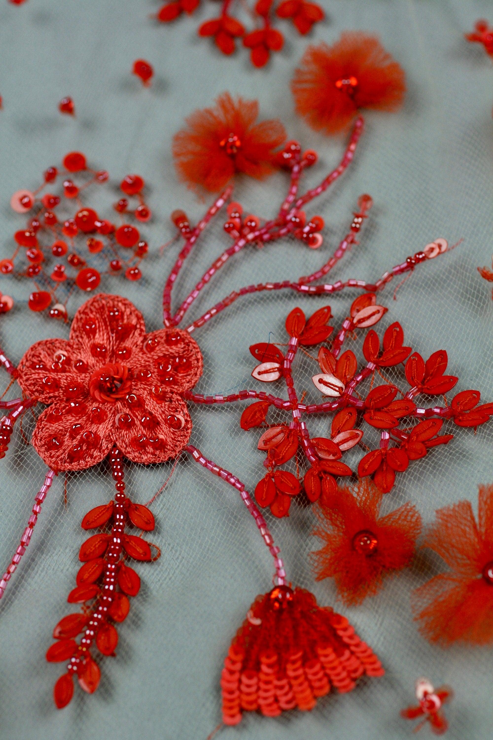 3D Orange Floral Guipure Lace Applique - Moda Artisans