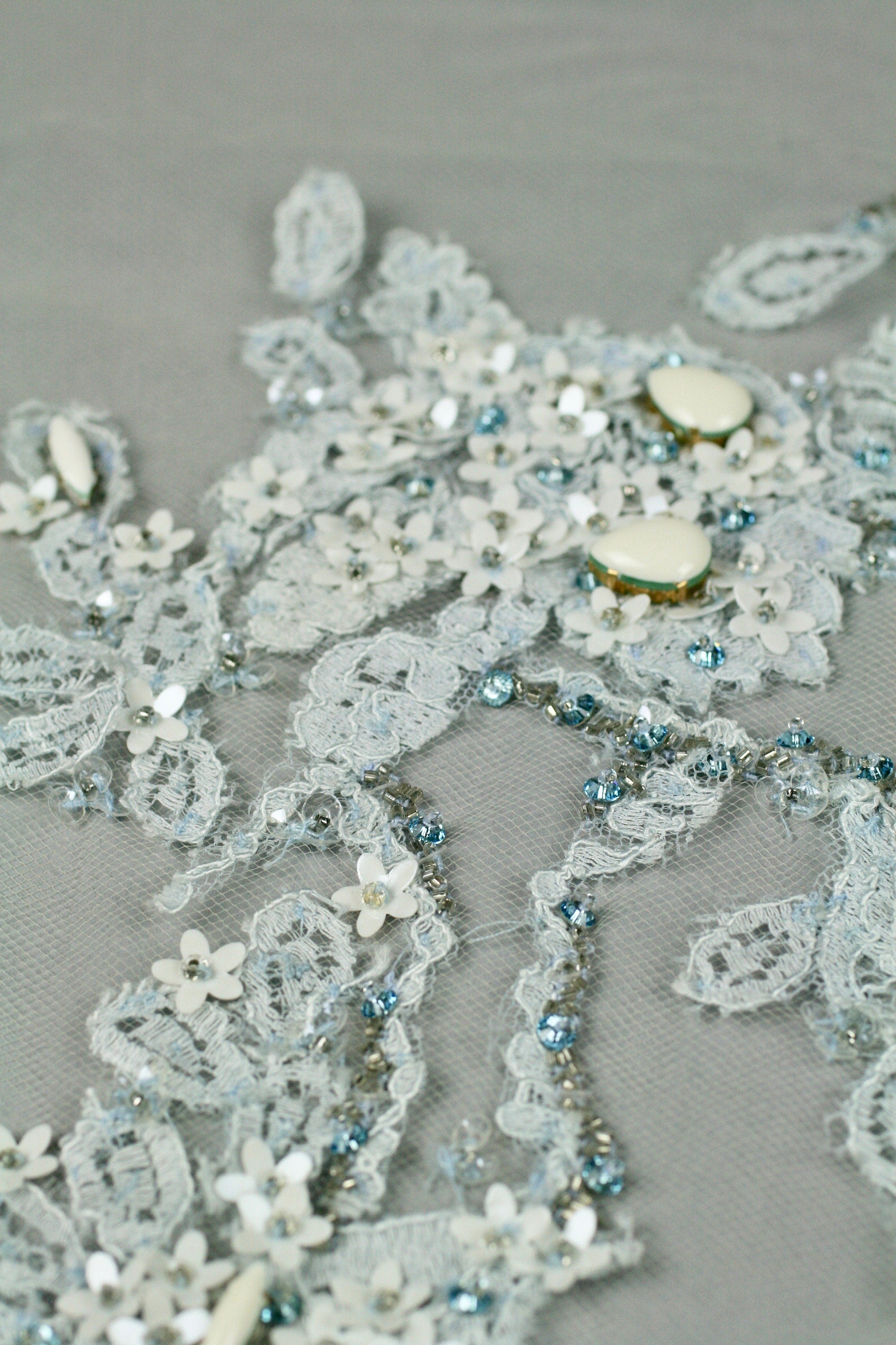 3D Icy Blue & White Lace Applique
