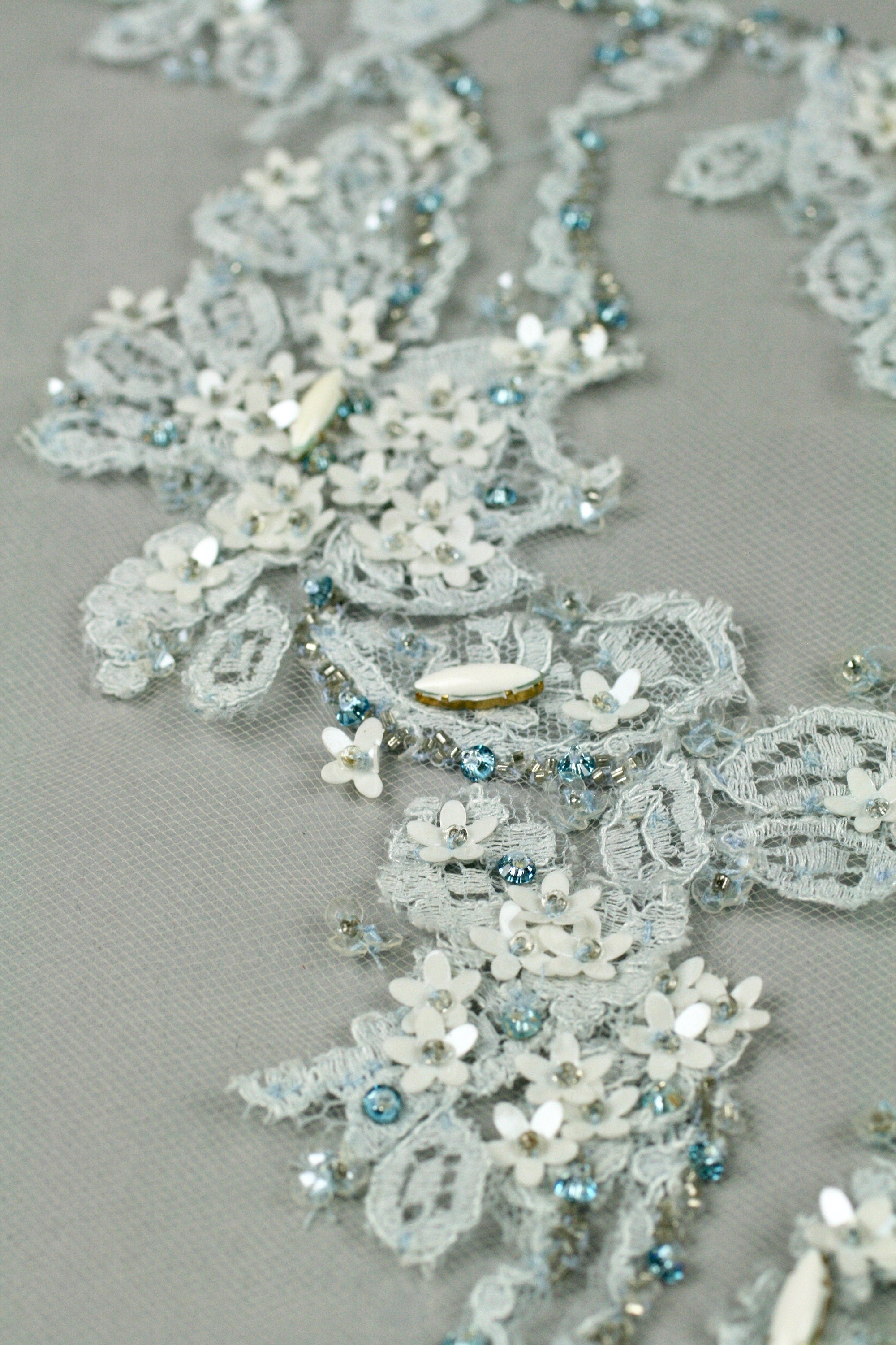 3D Icy Blue & White Lace Applique