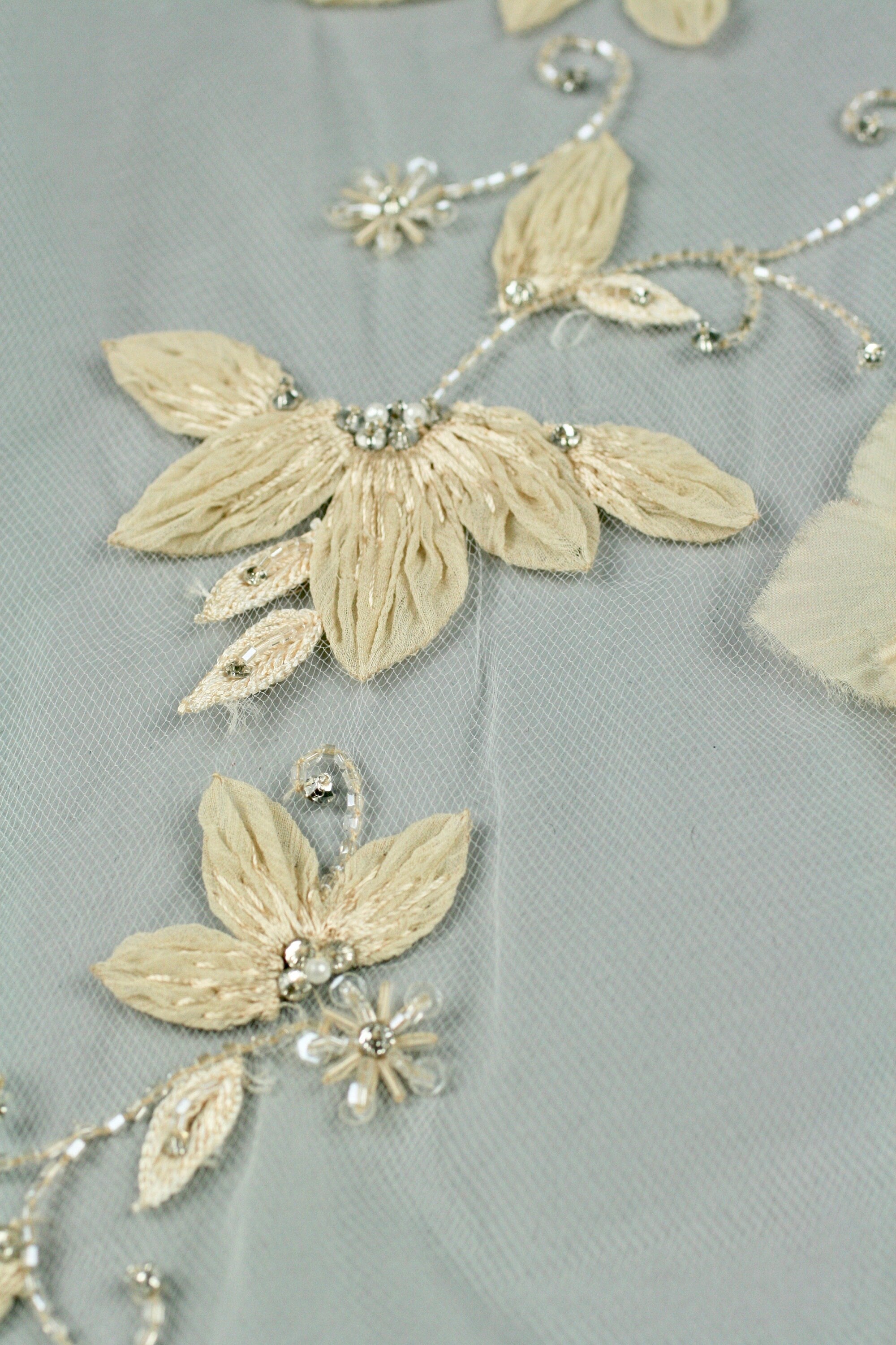 C112 - Champagne Gold Floral Applique