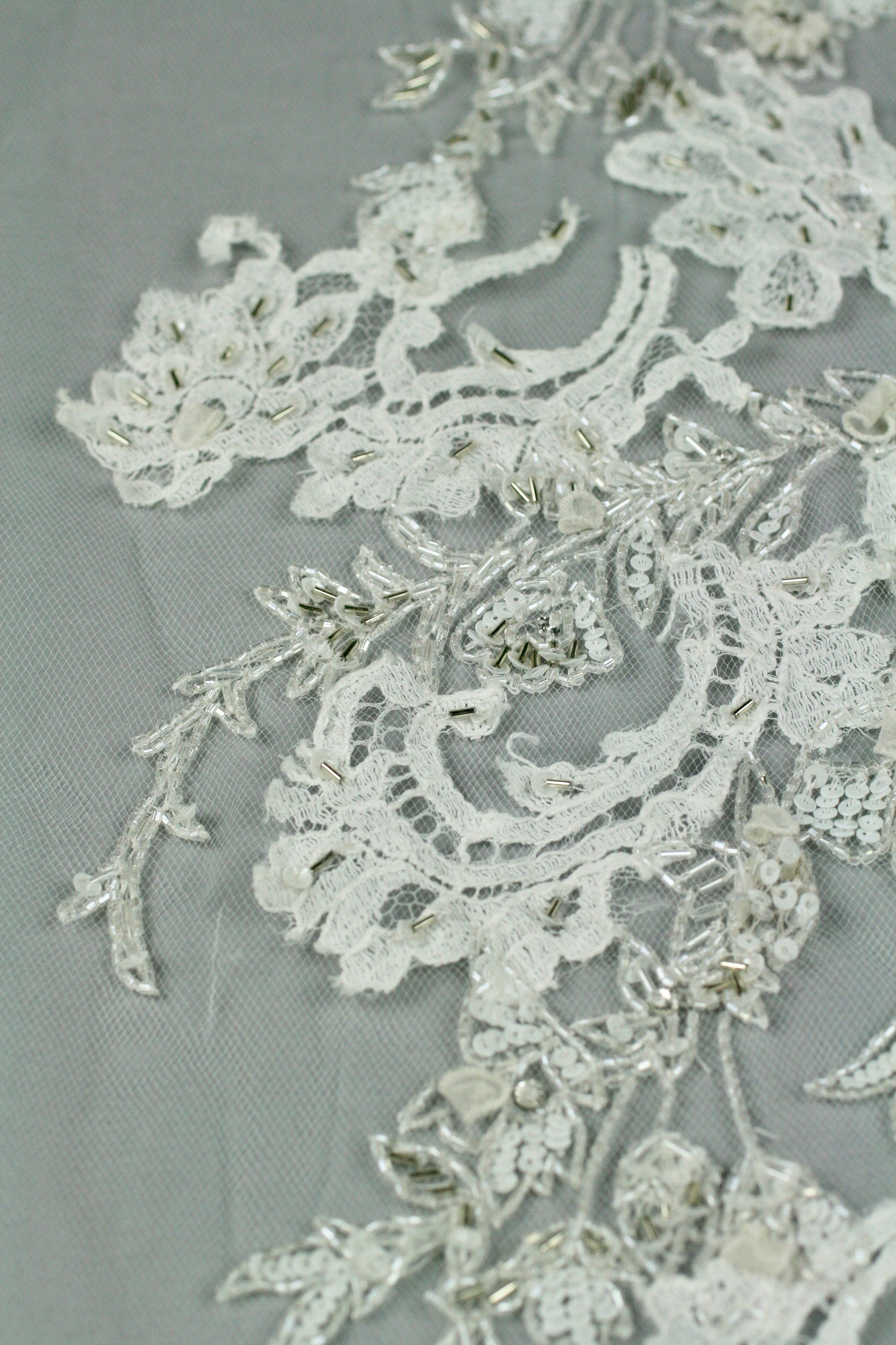 3D White Beaded Lace Wedding Applique