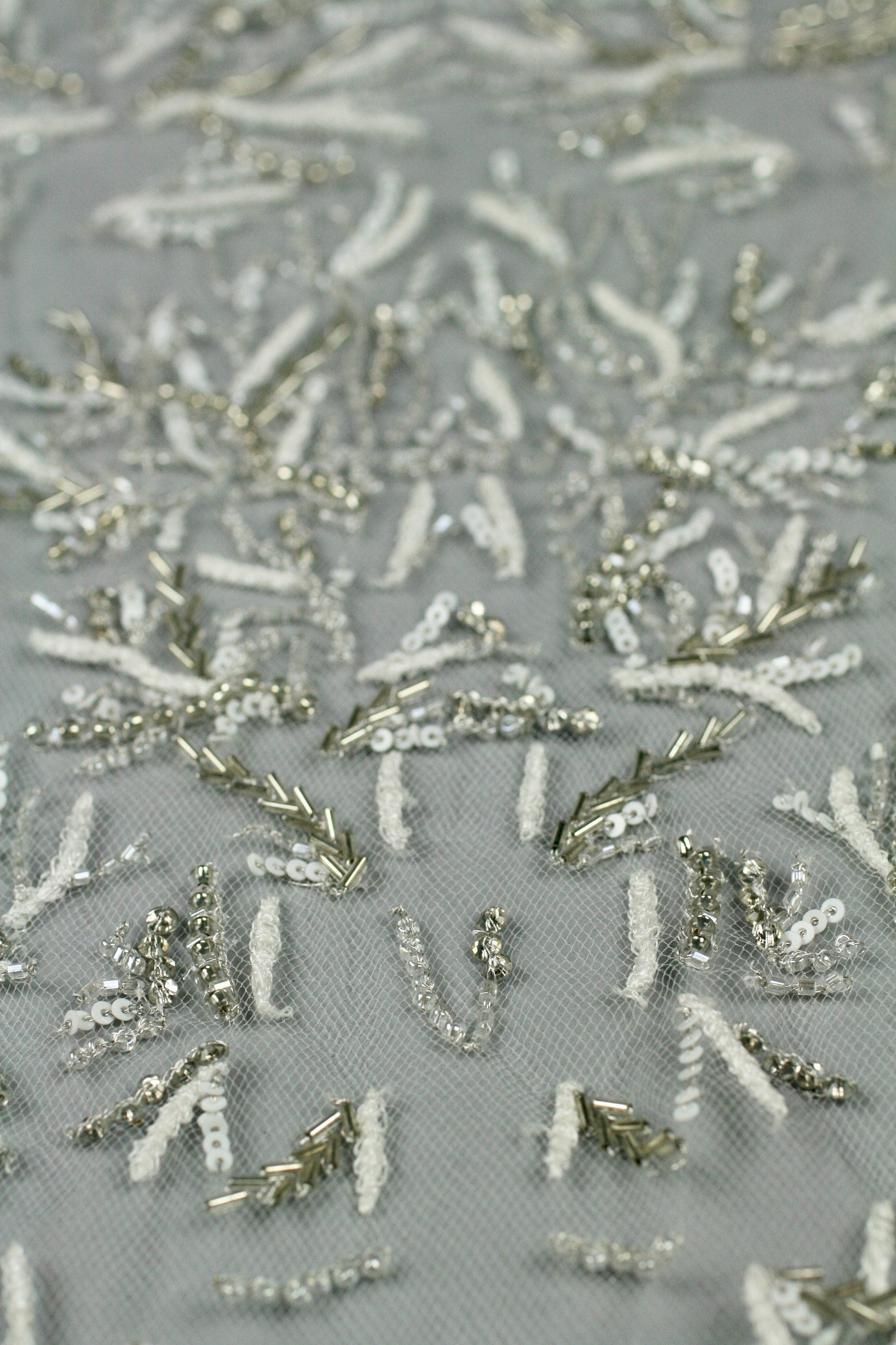 3D White Sequin Silver Beaded Applique