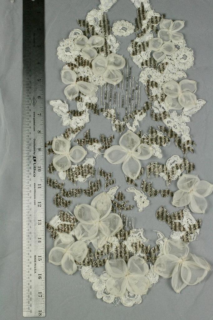 A124 - Ivory Lace Gold Beaded Applique