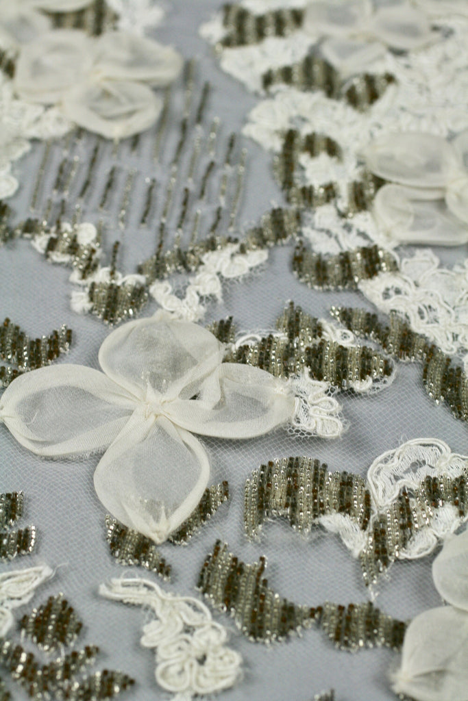 A124 - Ivory Lace Gold Beaded Applique