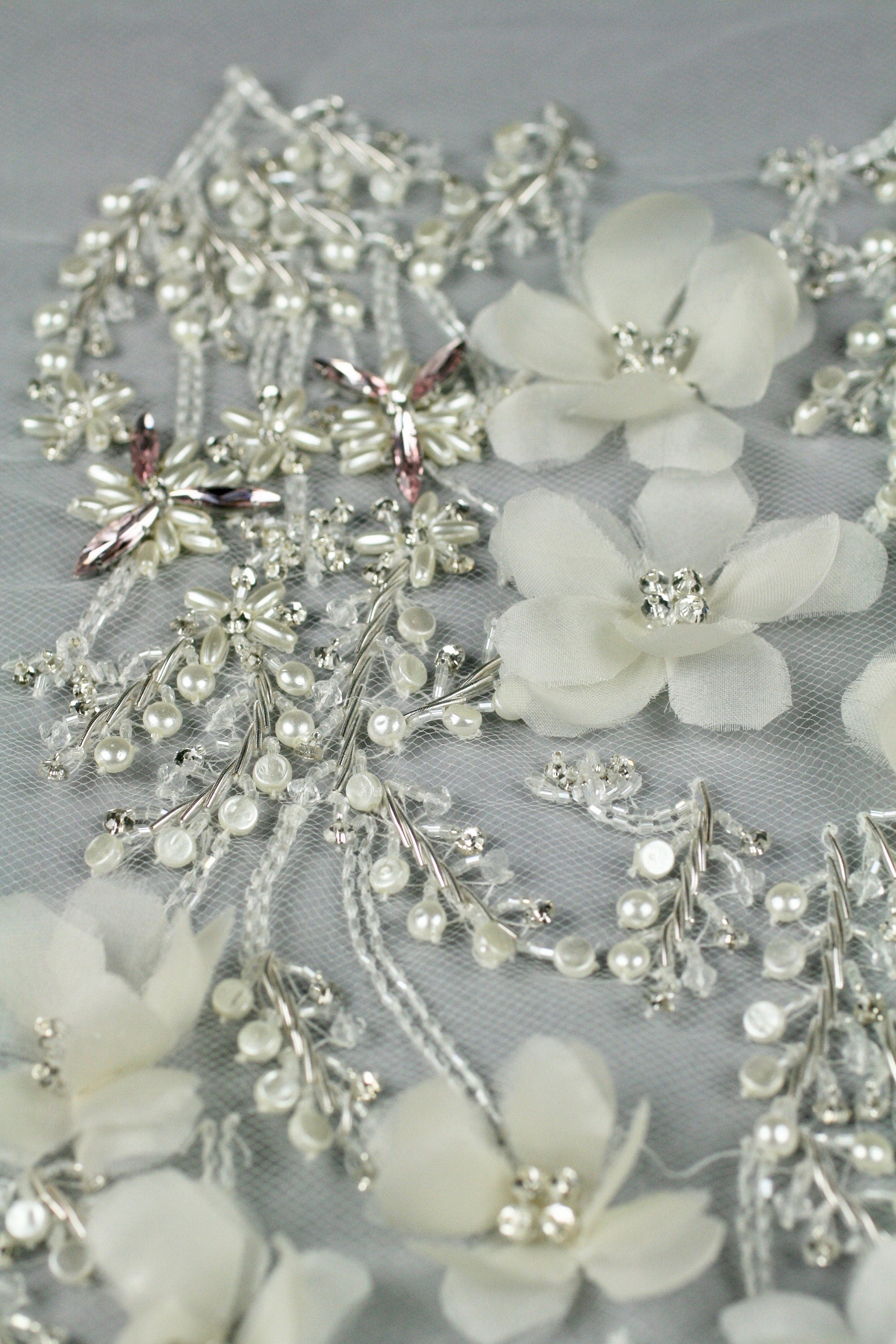 3D Silk Chiffon Floral Wedding Applique