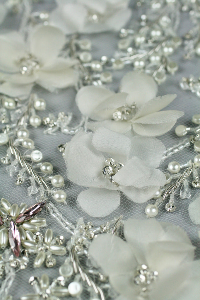 3D Silk Chiffon Floral Wedding Applique