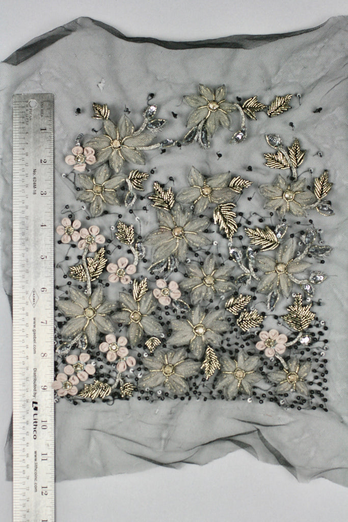 3D Greige & Silver Beaded Applique