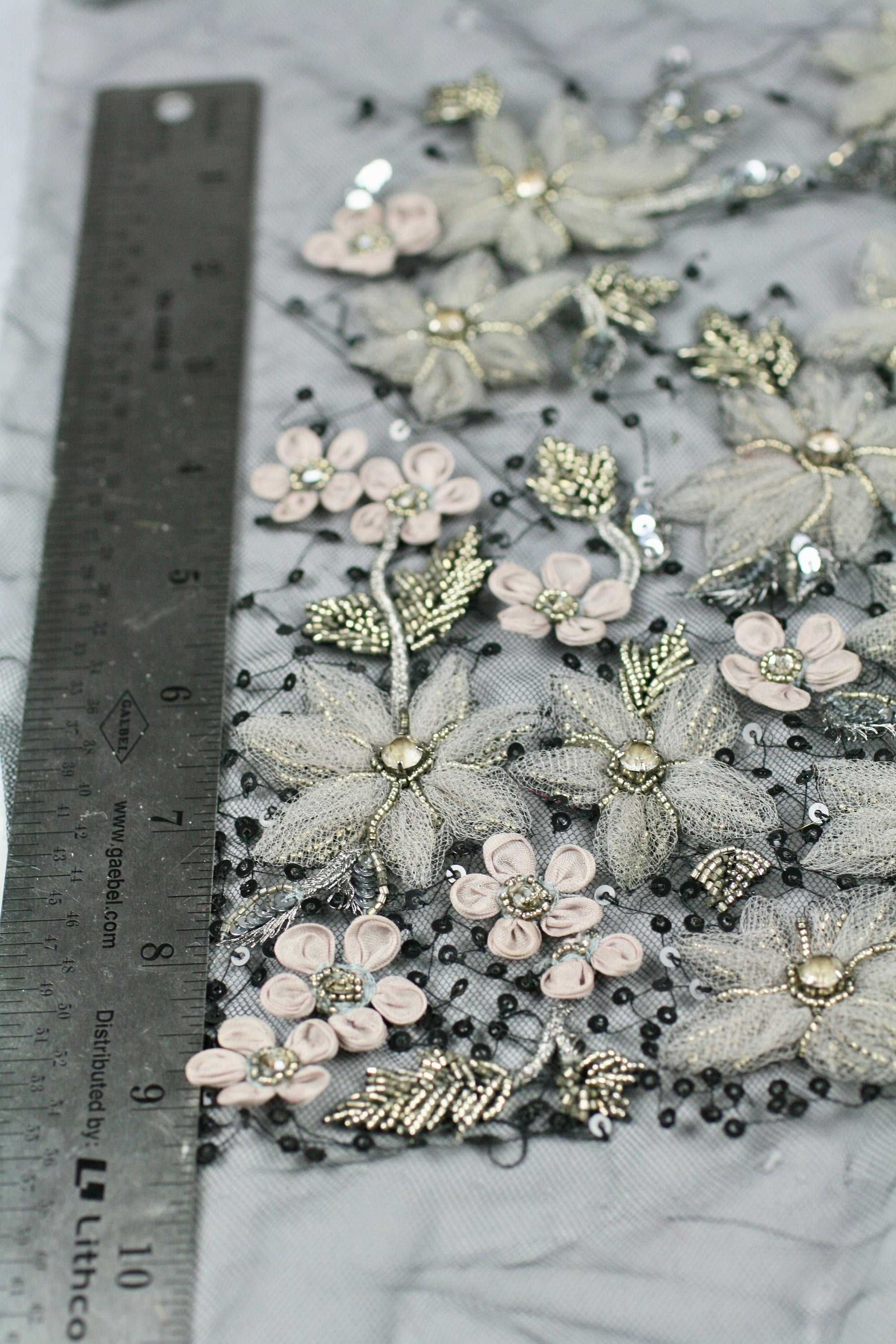 3D Greige & Silver Beaded Applique