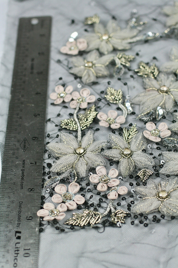 3D Greige & Silver Beaded Applique