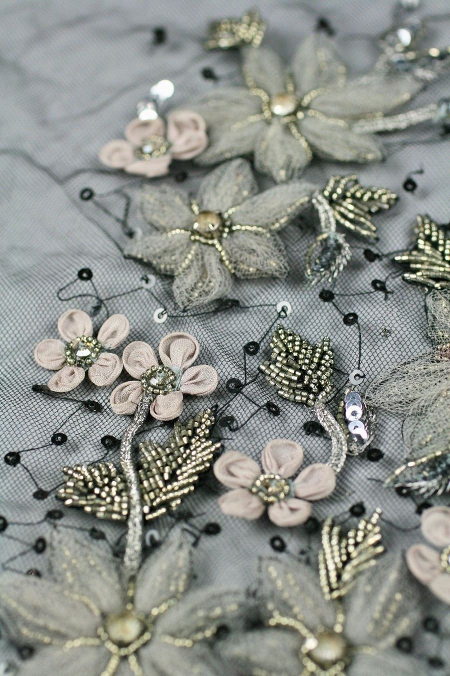 3D Greige & Silver Beaded Applique - Moda Artisans
