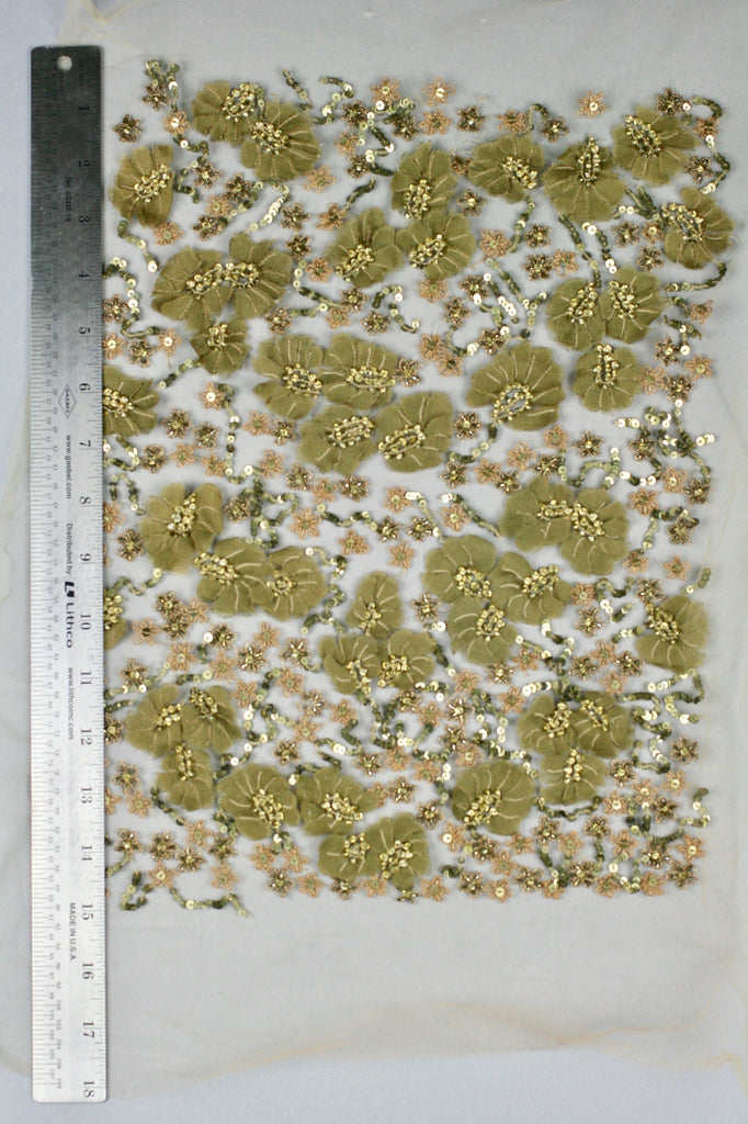 3D Olivine Gold Floral Applique