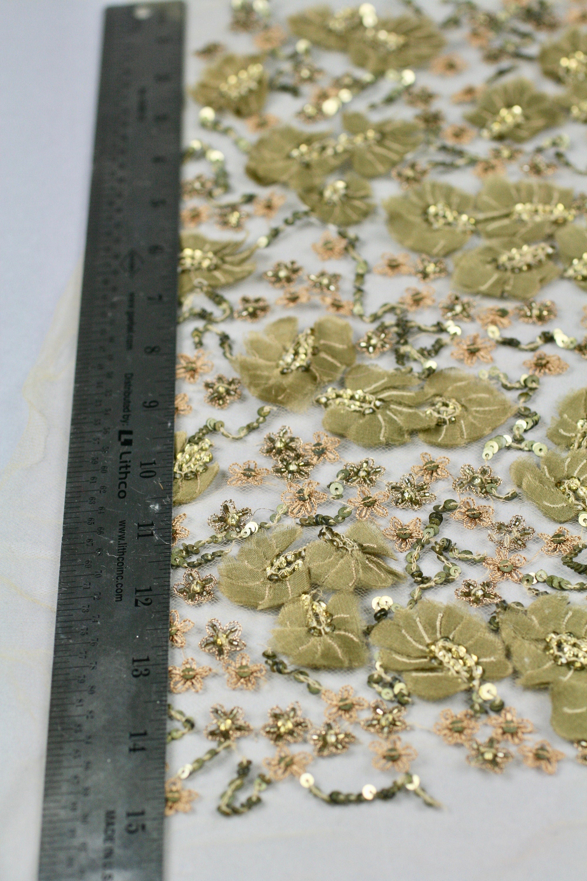 3D Olivine Gold Floral Applique