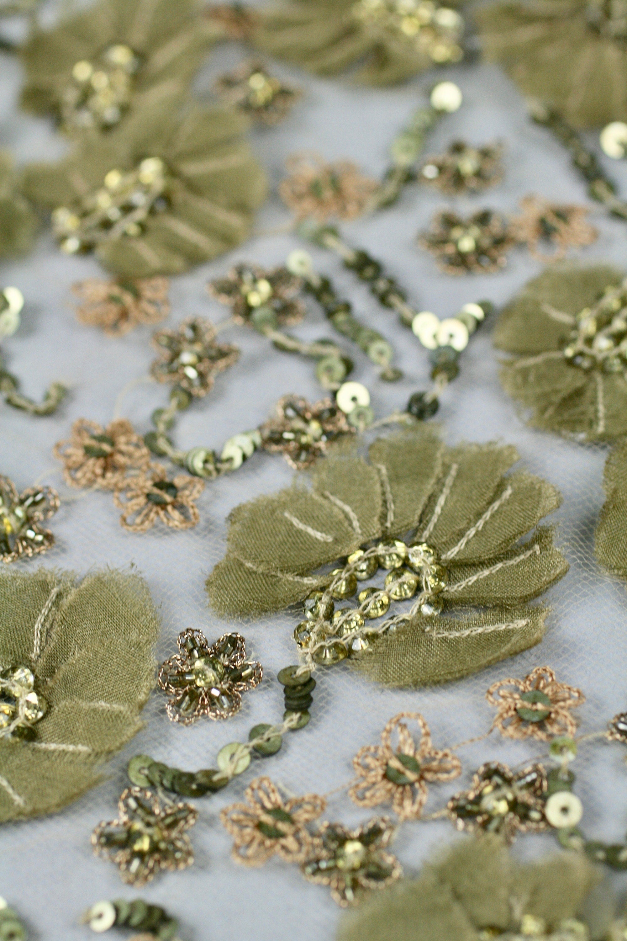 3D Olivine Gold Floral Applique