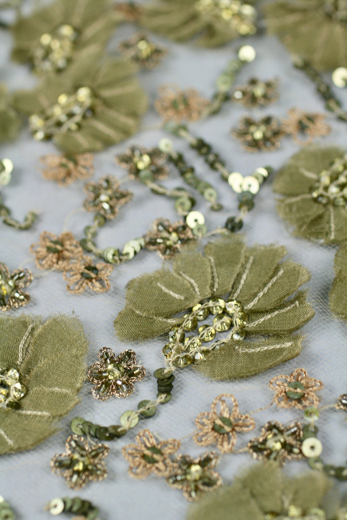 3D Olivine Gold Floral Applique