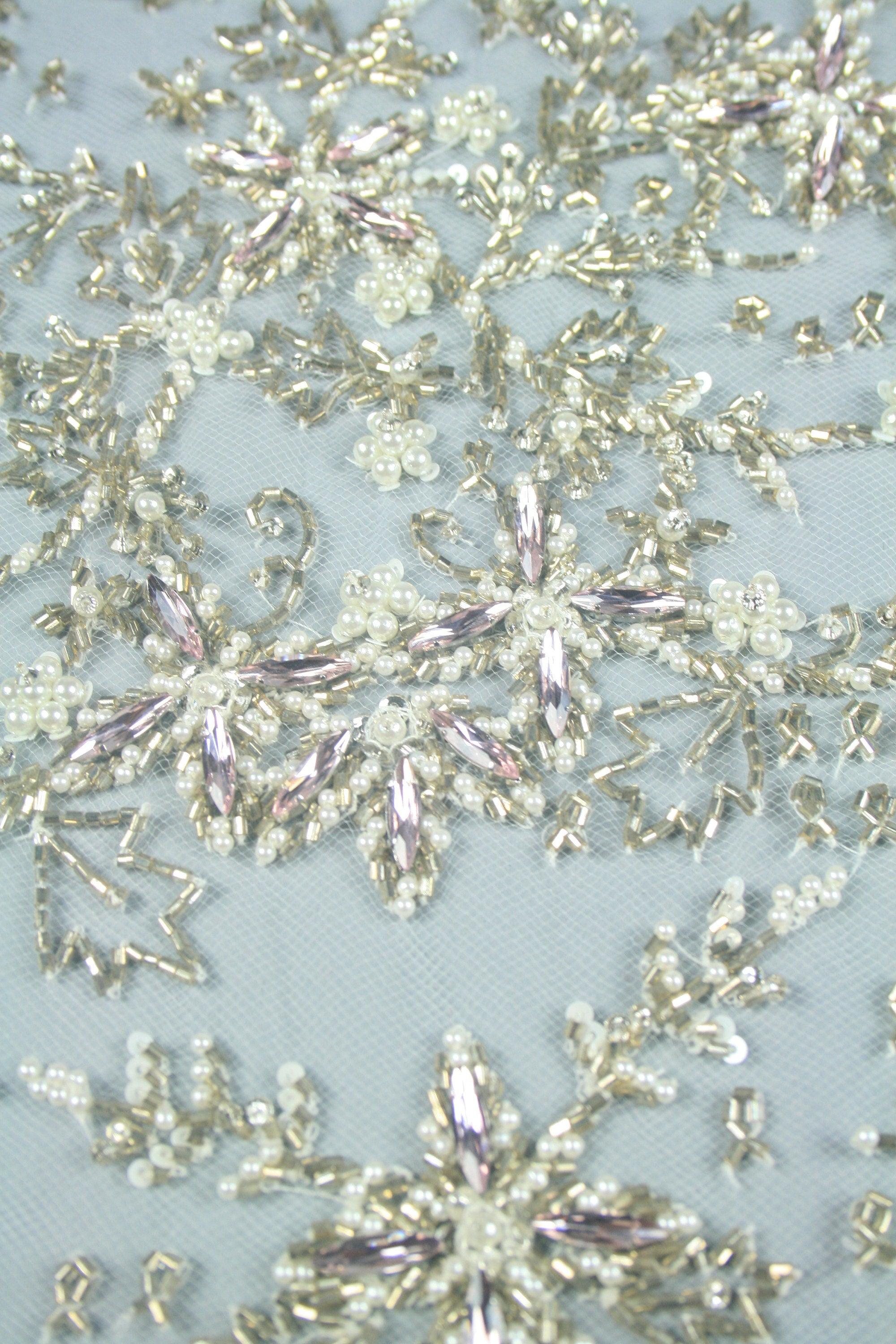 3D Bridal Heavy Beaded Antique Applique - Moda Artisans