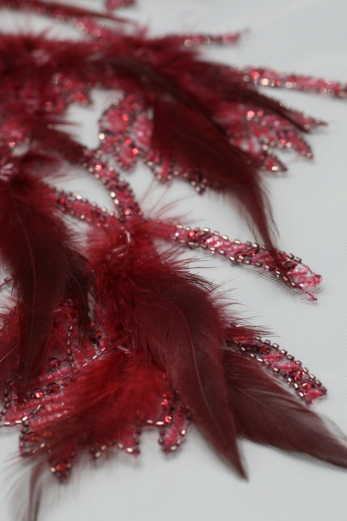 3D Dark Siam Feather Beaded Applique - Moda Artisans