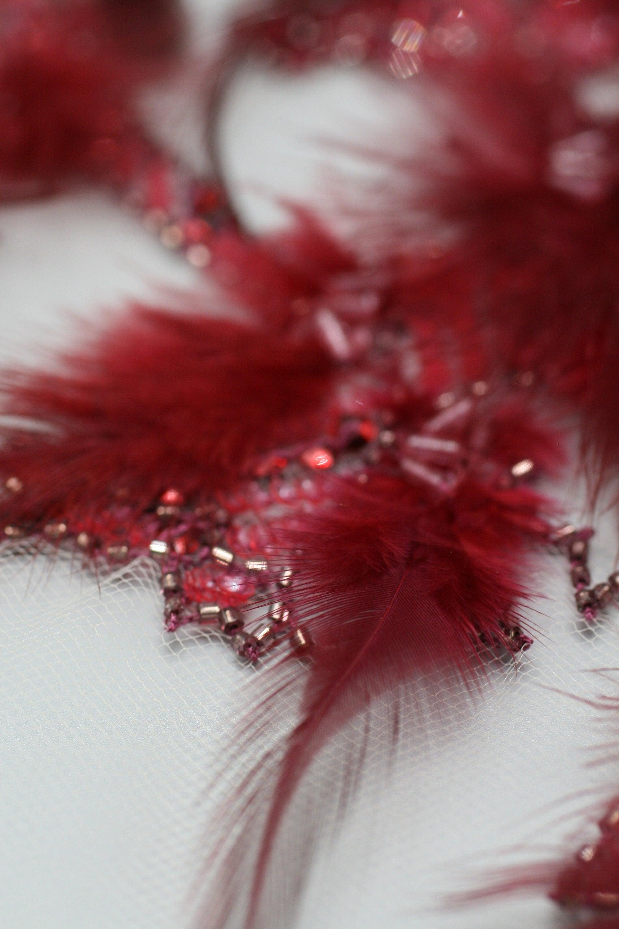 3D Dark Siam Feather Beaded Applique - Moda Artisans