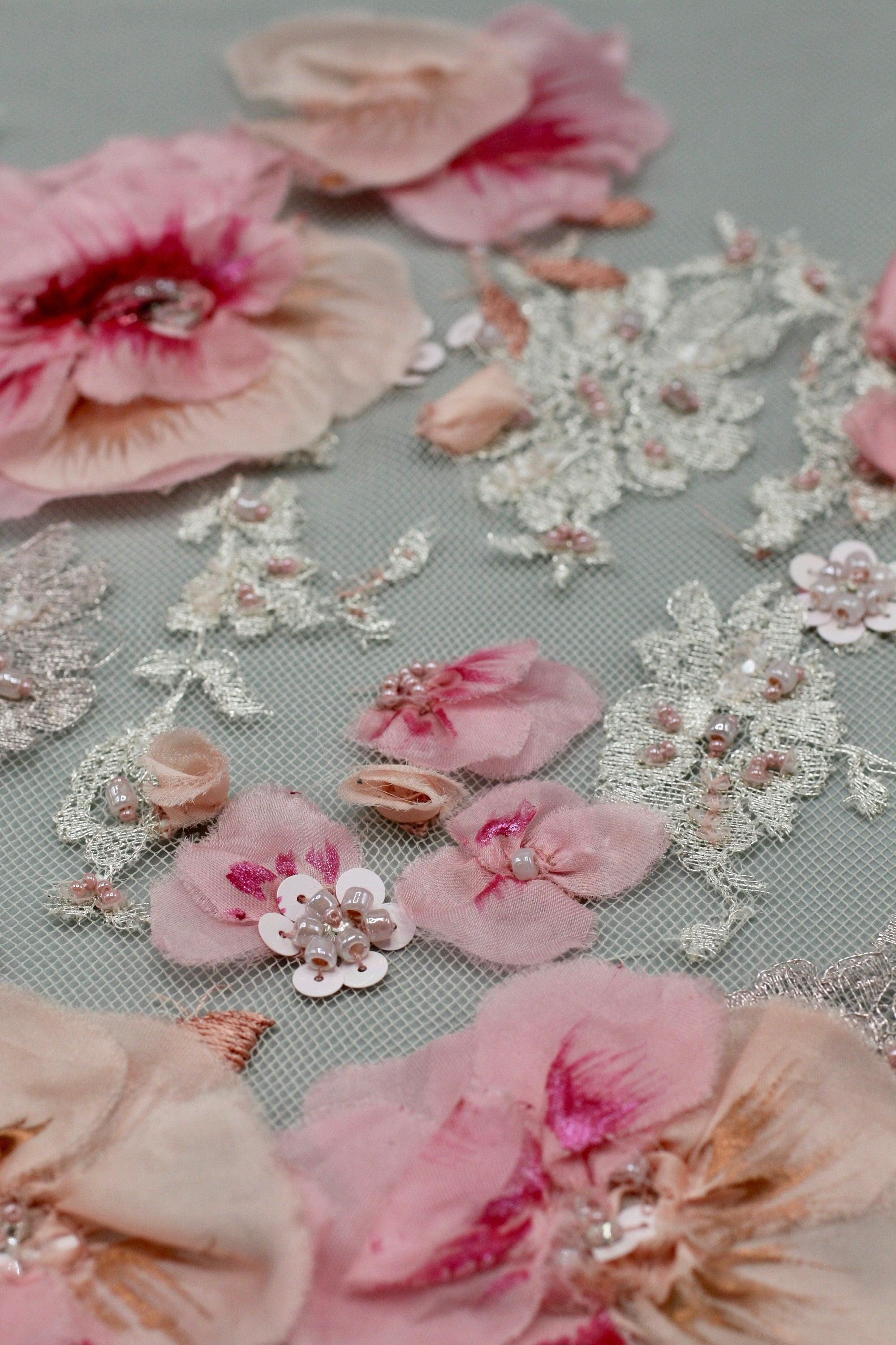 3D Hand Painted Pink Floral Applique - Moda Artisans