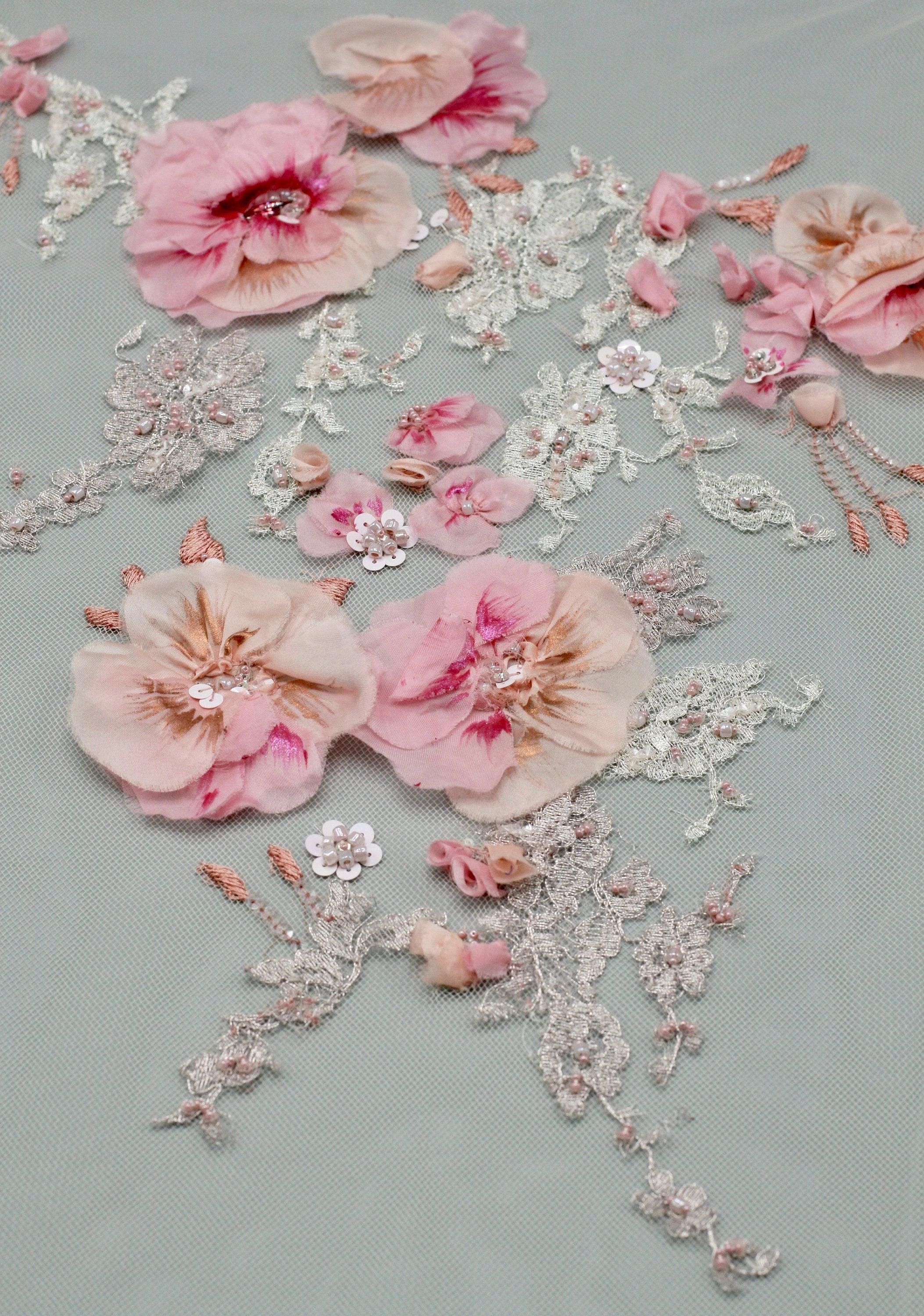 3D Hand Painted Pink Floral Applique - Moda Artisans