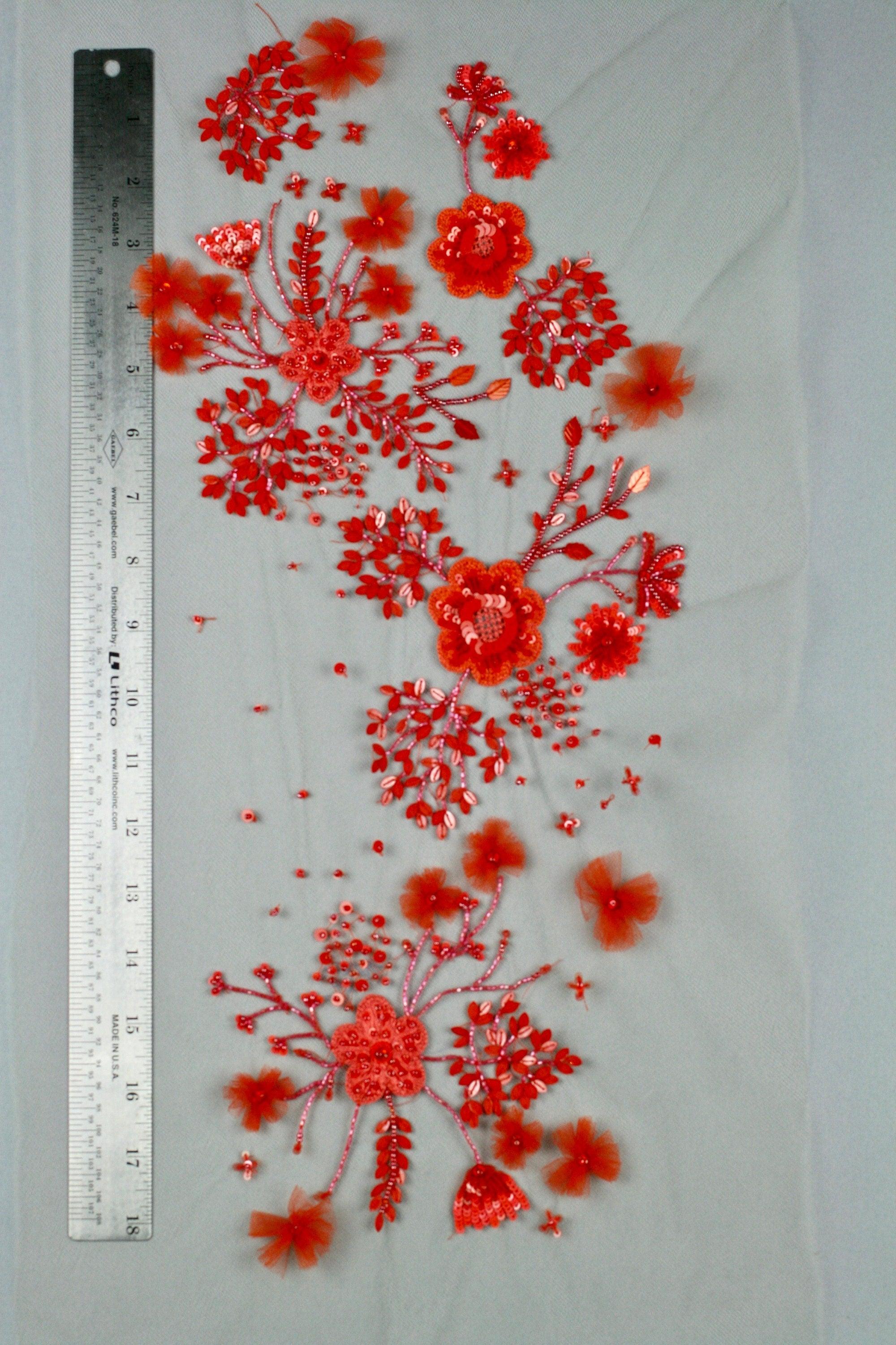 3D Orange Floral Guipure Lace Applique - Moda Artisans