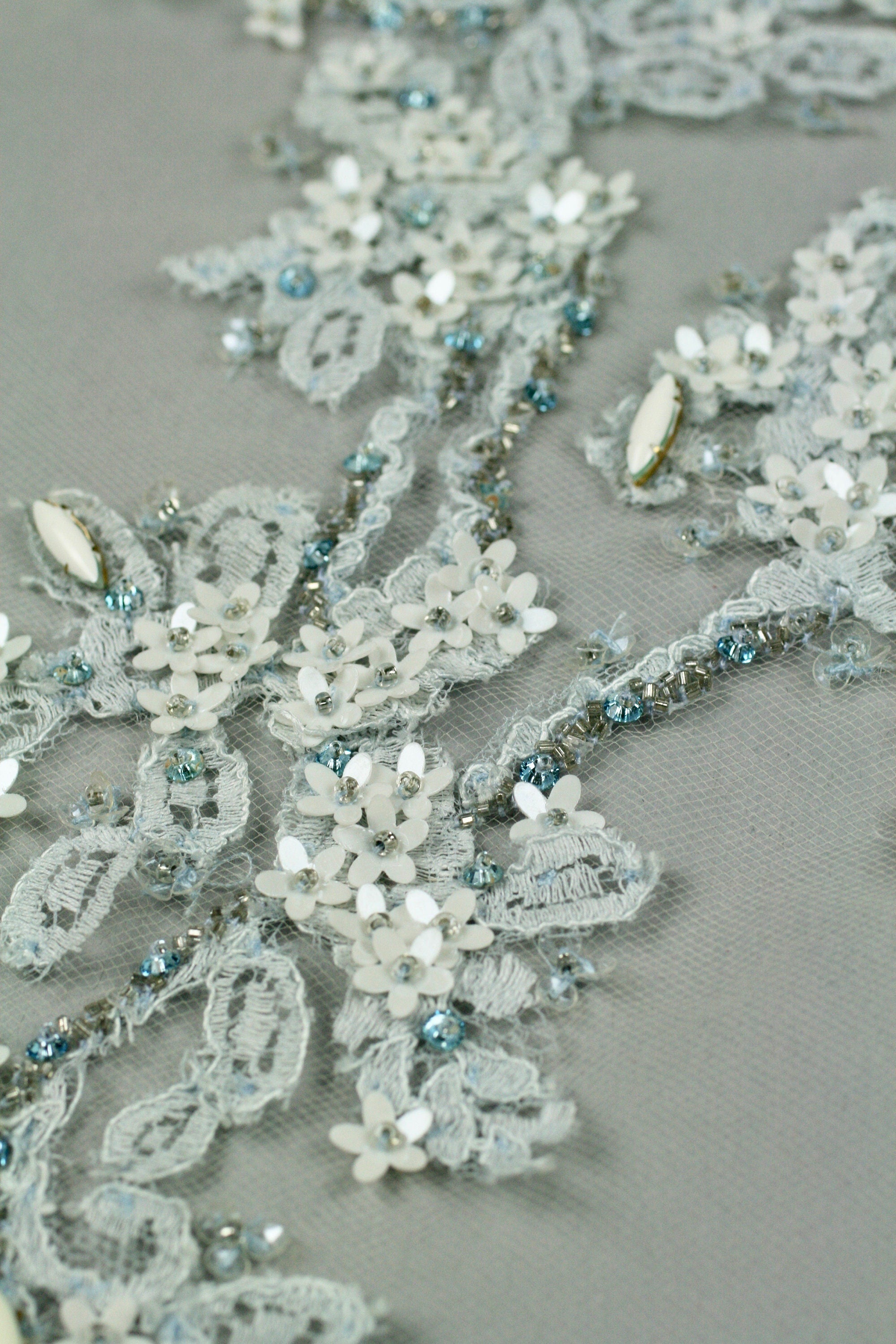 3D Icy Blue & White Lace Applique