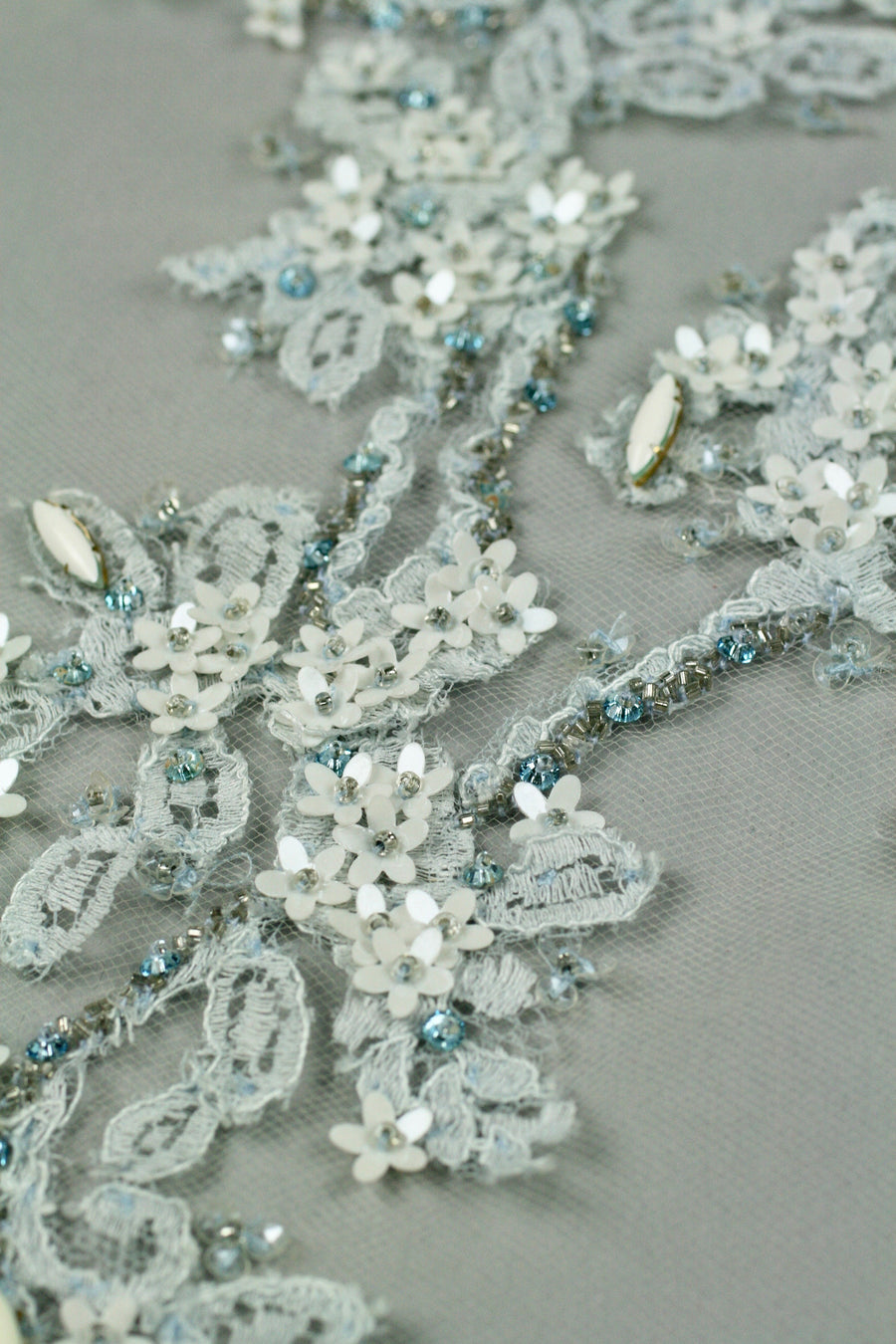 3D Icy Blue & White Lace Applique