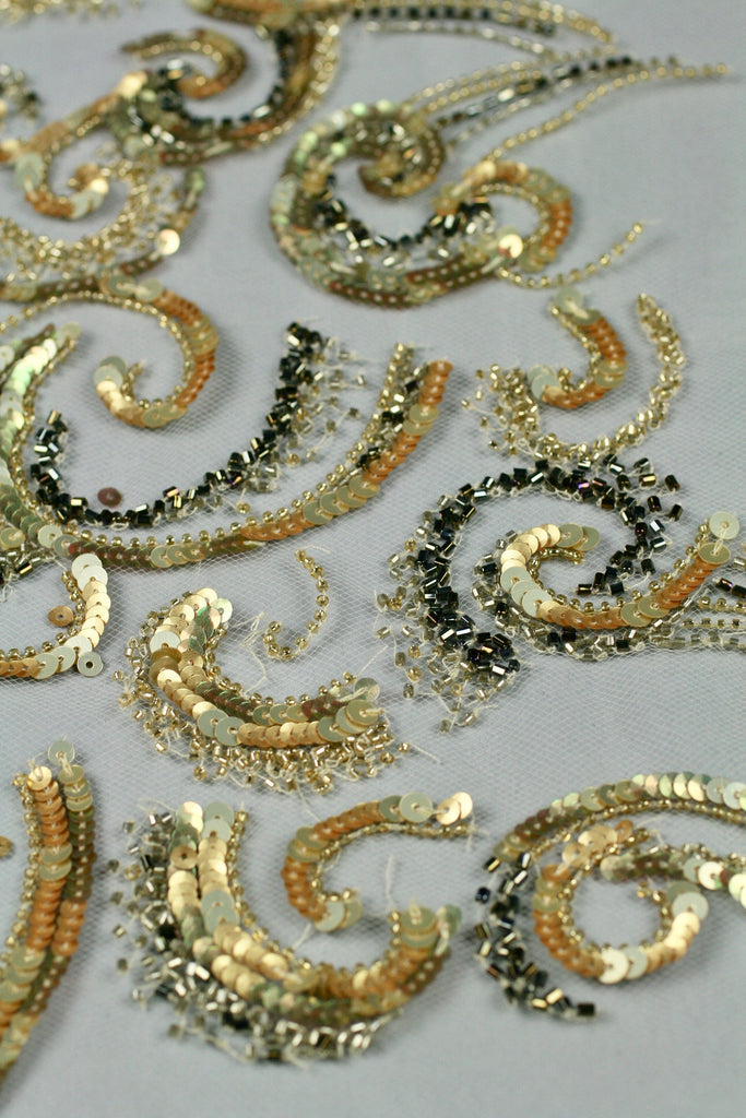 3D Gold Baroque Beaded Sequin Applique