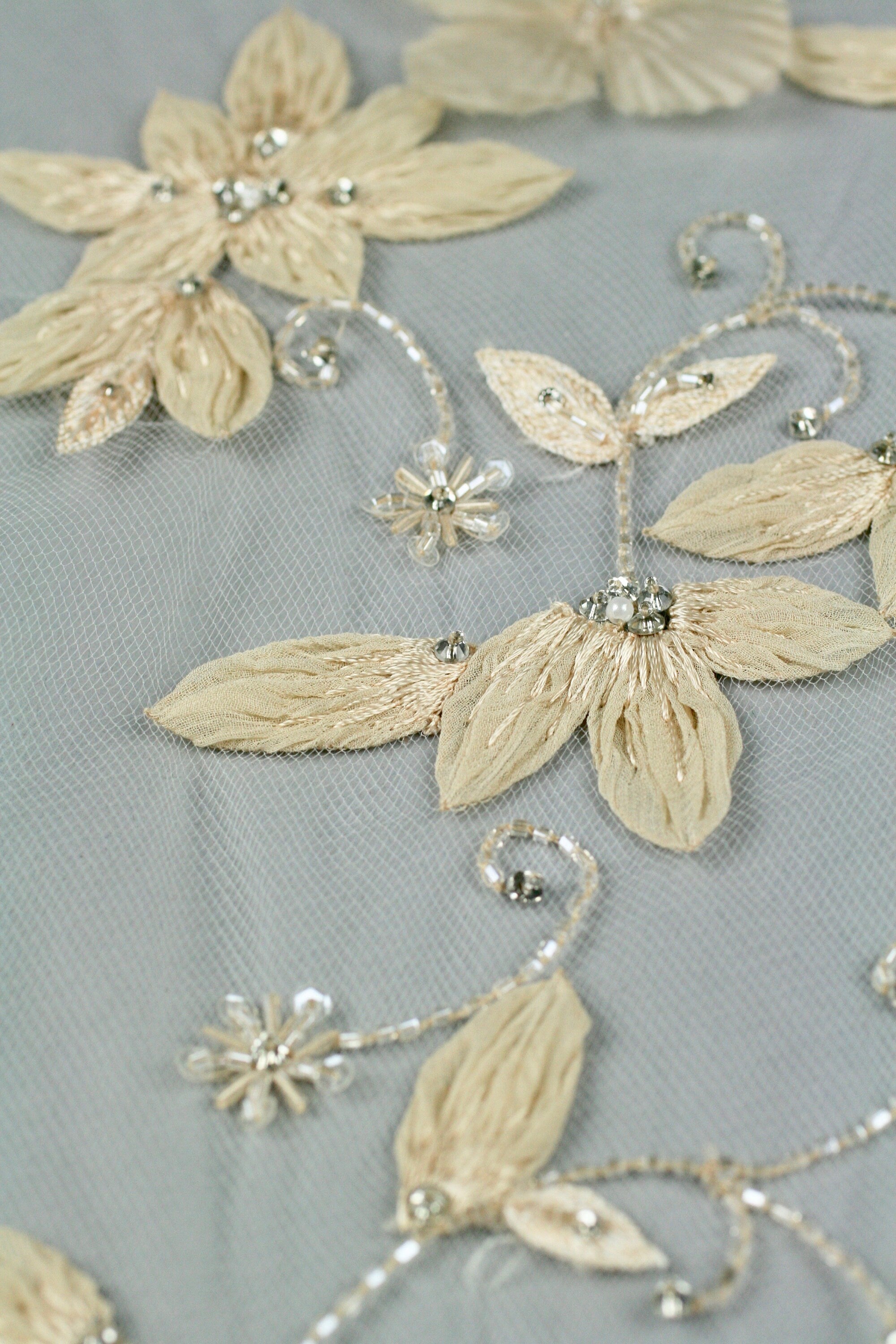 C112 - Champagne Gold Floral Applique