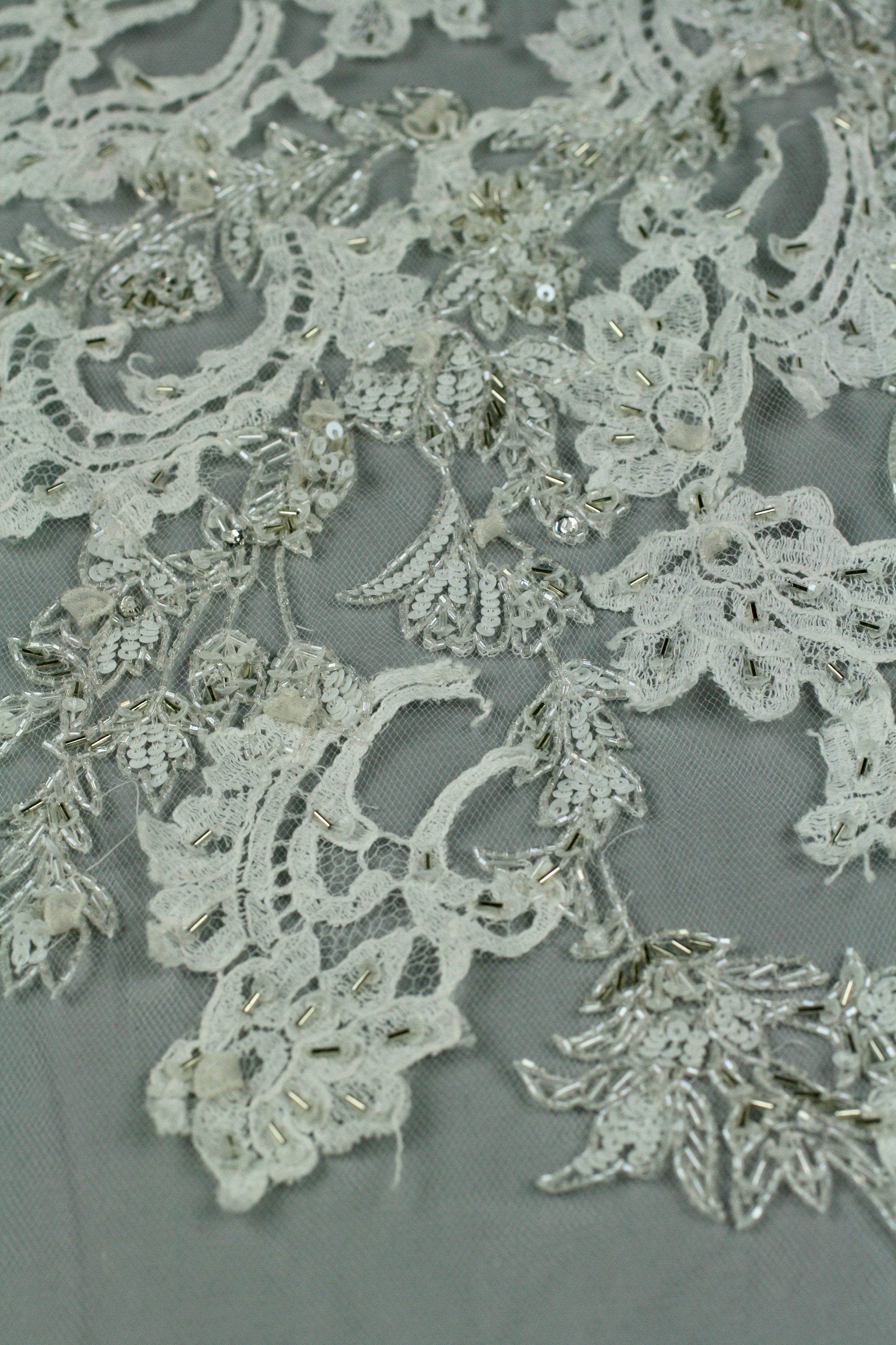 3D White Beaded Lace Wedding Applique