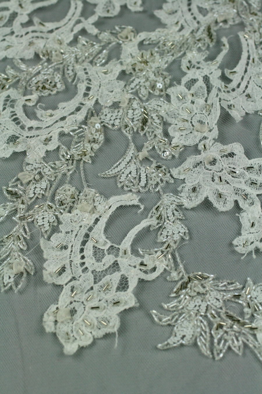 3D White Beaded Lace Wedding Applique