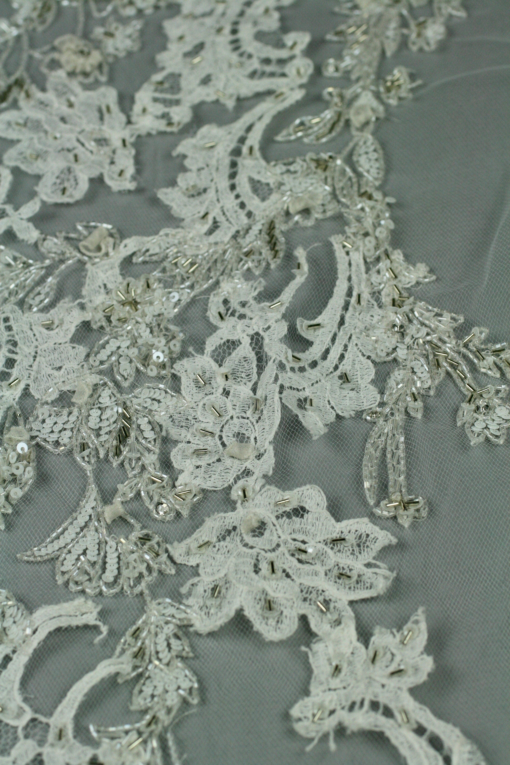3D White Beaded Lace Wedding Applique