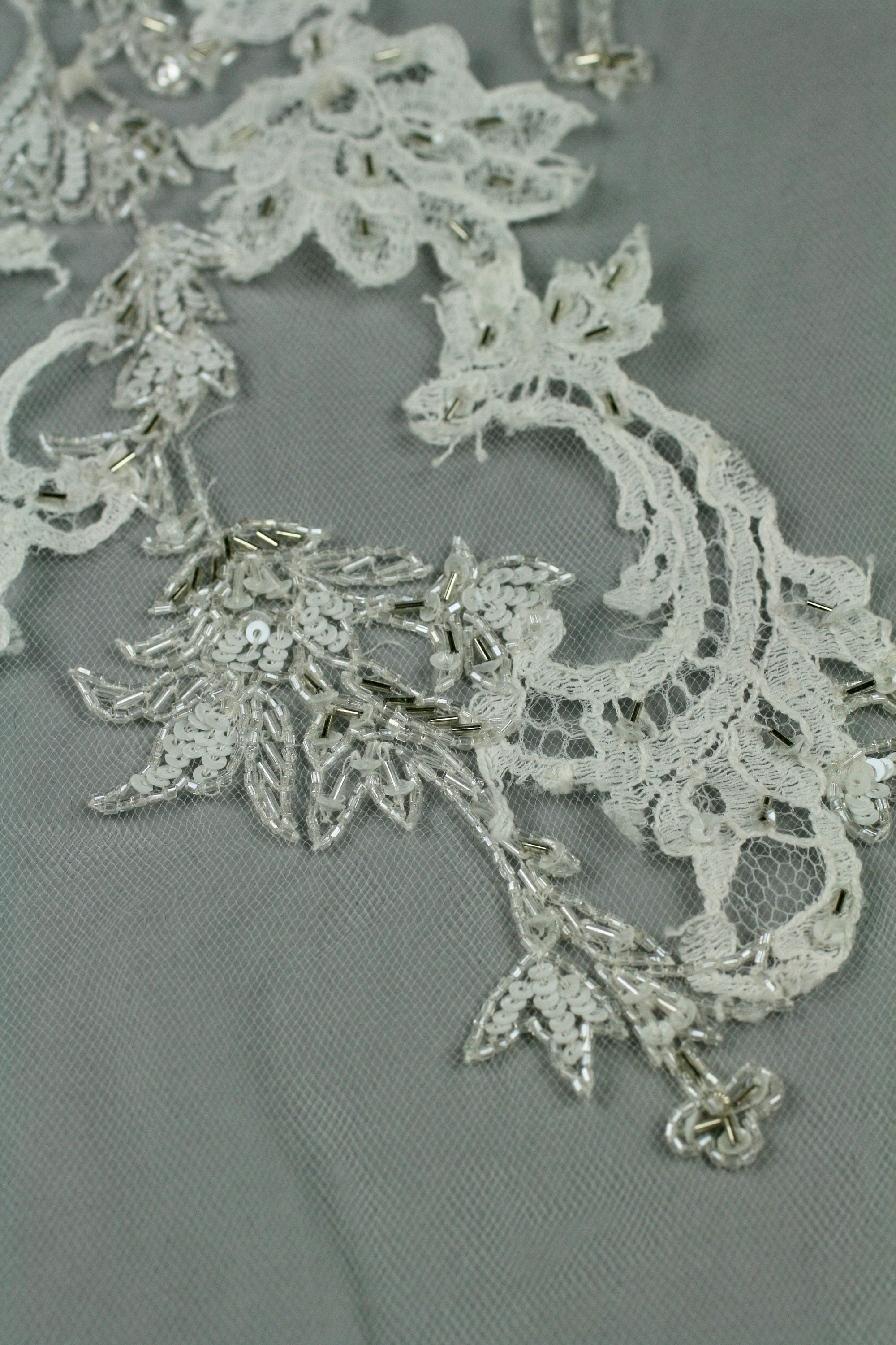 3D White Beaded Lace Wedding Applique