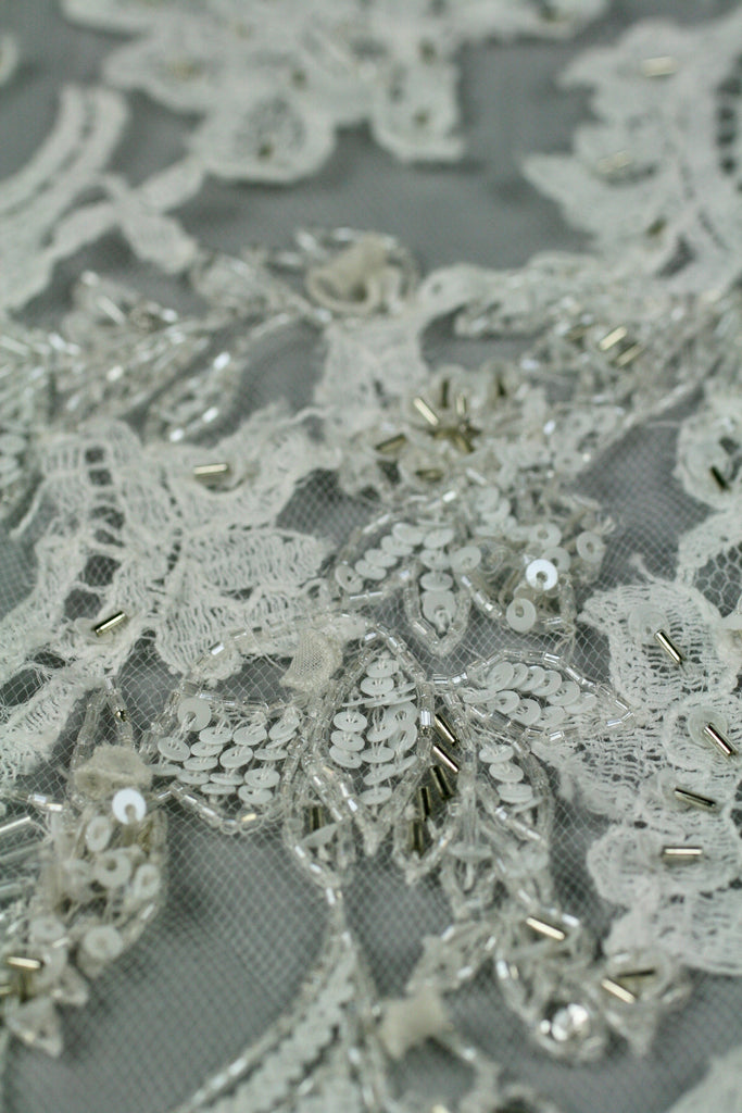 3D White Beaded Lace Wedding Applique
