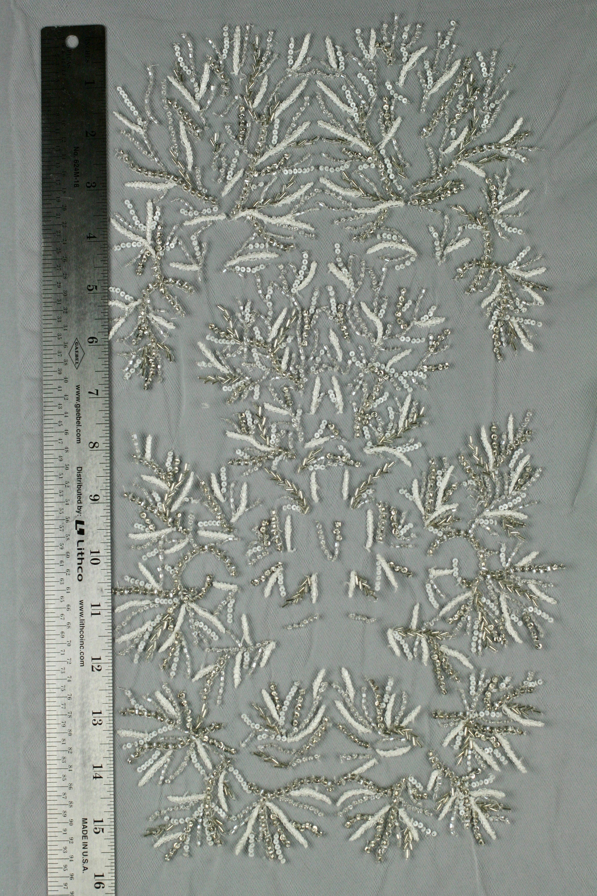 3D White Sequin Silver Beaded Applique