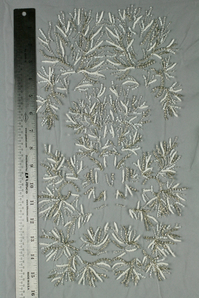 3D White Sequin Silver Beaded Applique