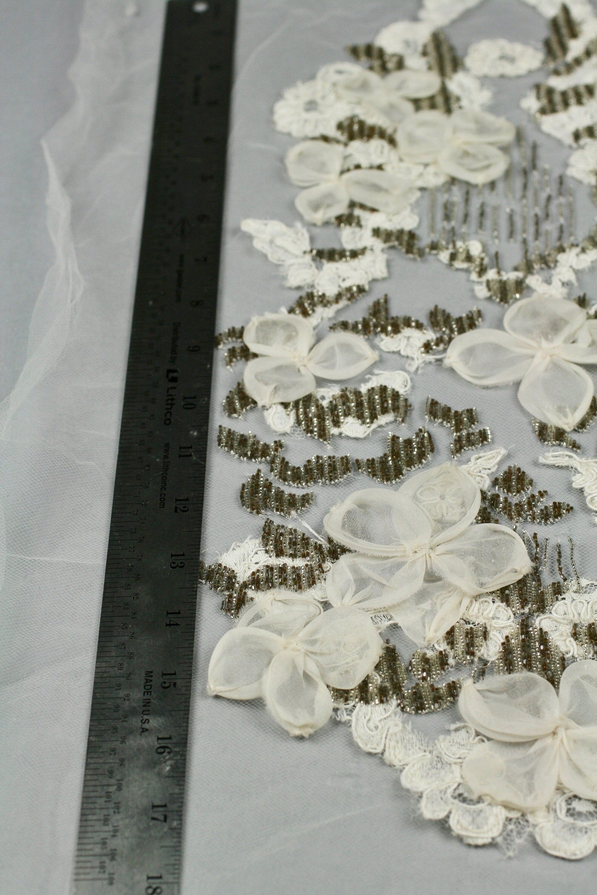 A124 - Ivory Lace Gold Beaded Applique