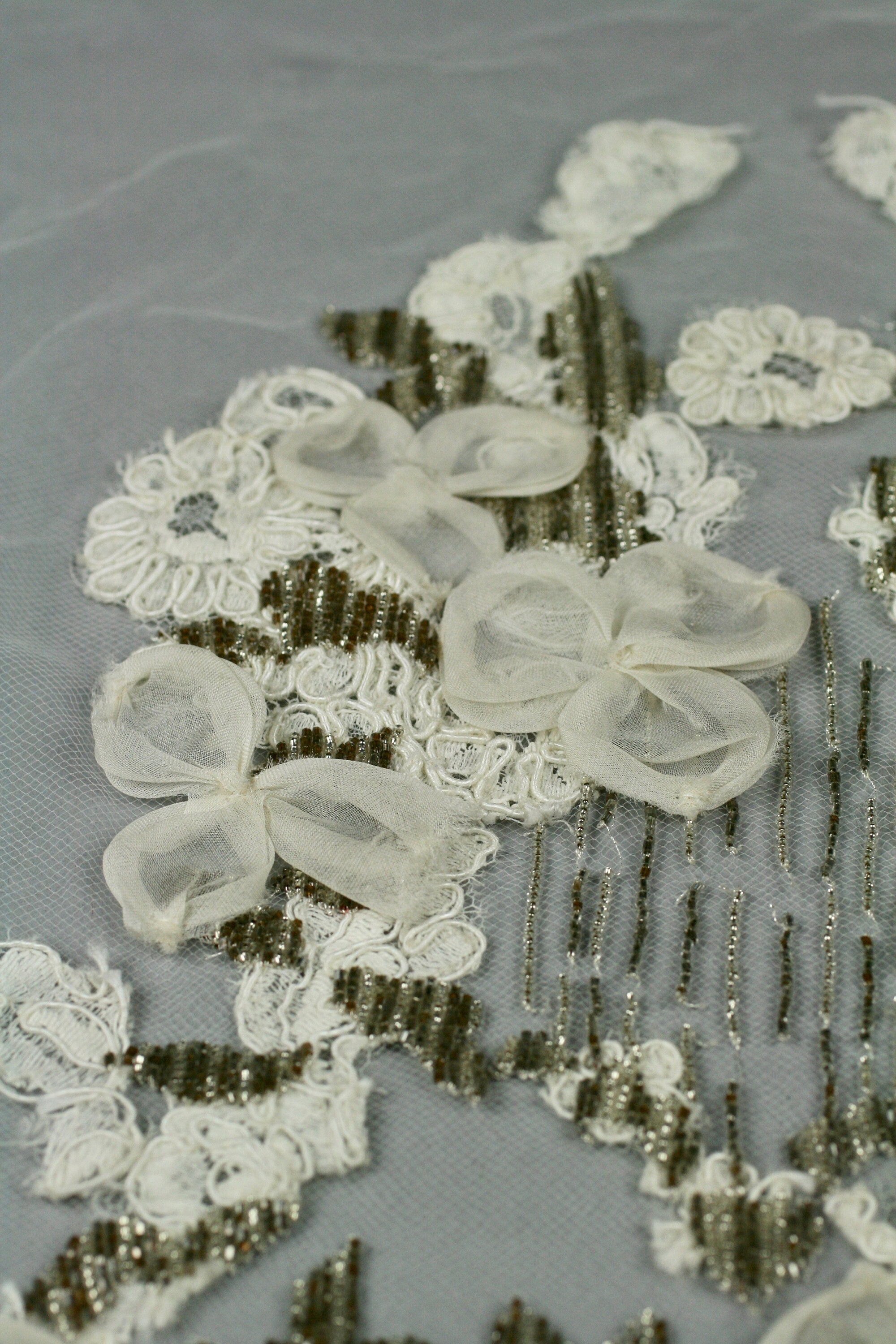 A124 - Ivory Lace Gold Beaded Applique