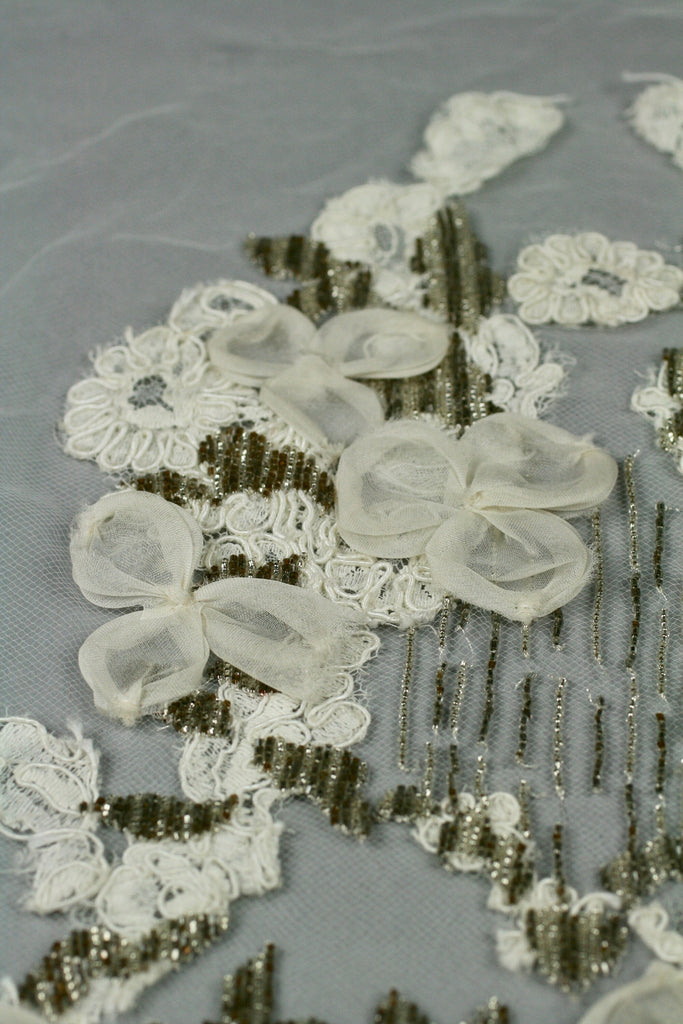 A124 - Ivory Lace Gold Beaded Applique