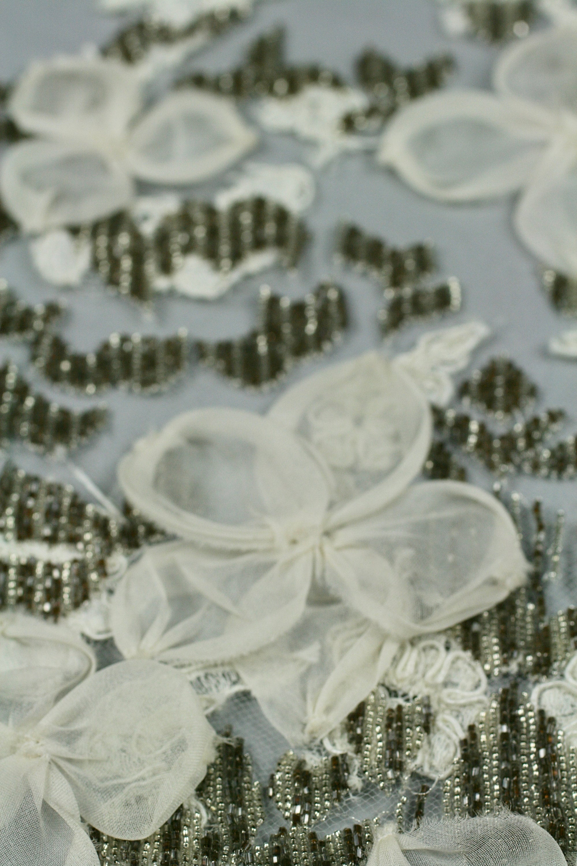 A124 - Ivory Lace Gold Beaded Applique