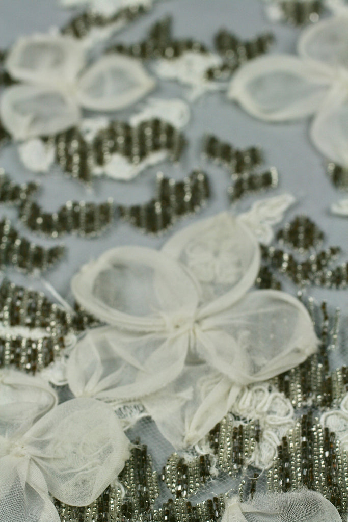 A124 - Ivory Lace Gold Beaded Applique