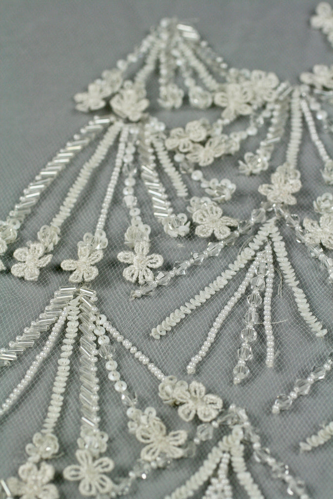 3D White Beaded Floret Wedding Applique