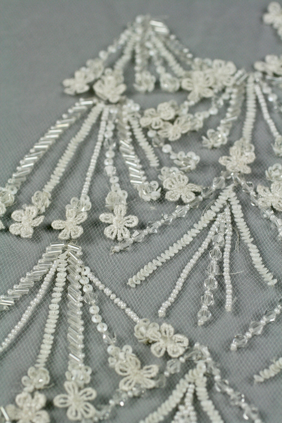 3D White Beaded Floret Wedding Applique
