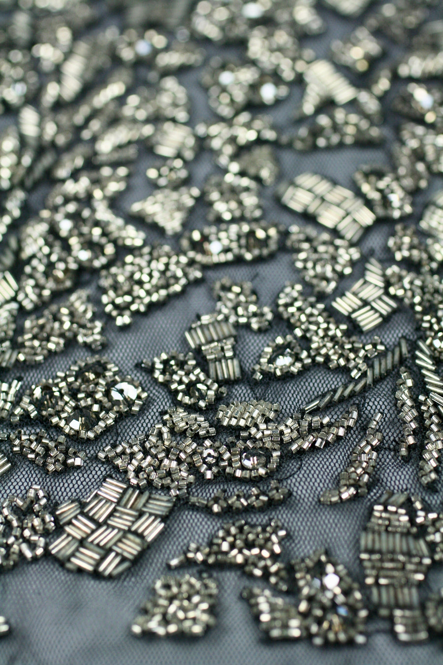 Antique Silver Beaded Panel, Platinum Beading on tulle,Crystal Beaded Panel,Rhinestones and,designer fabric by the yard