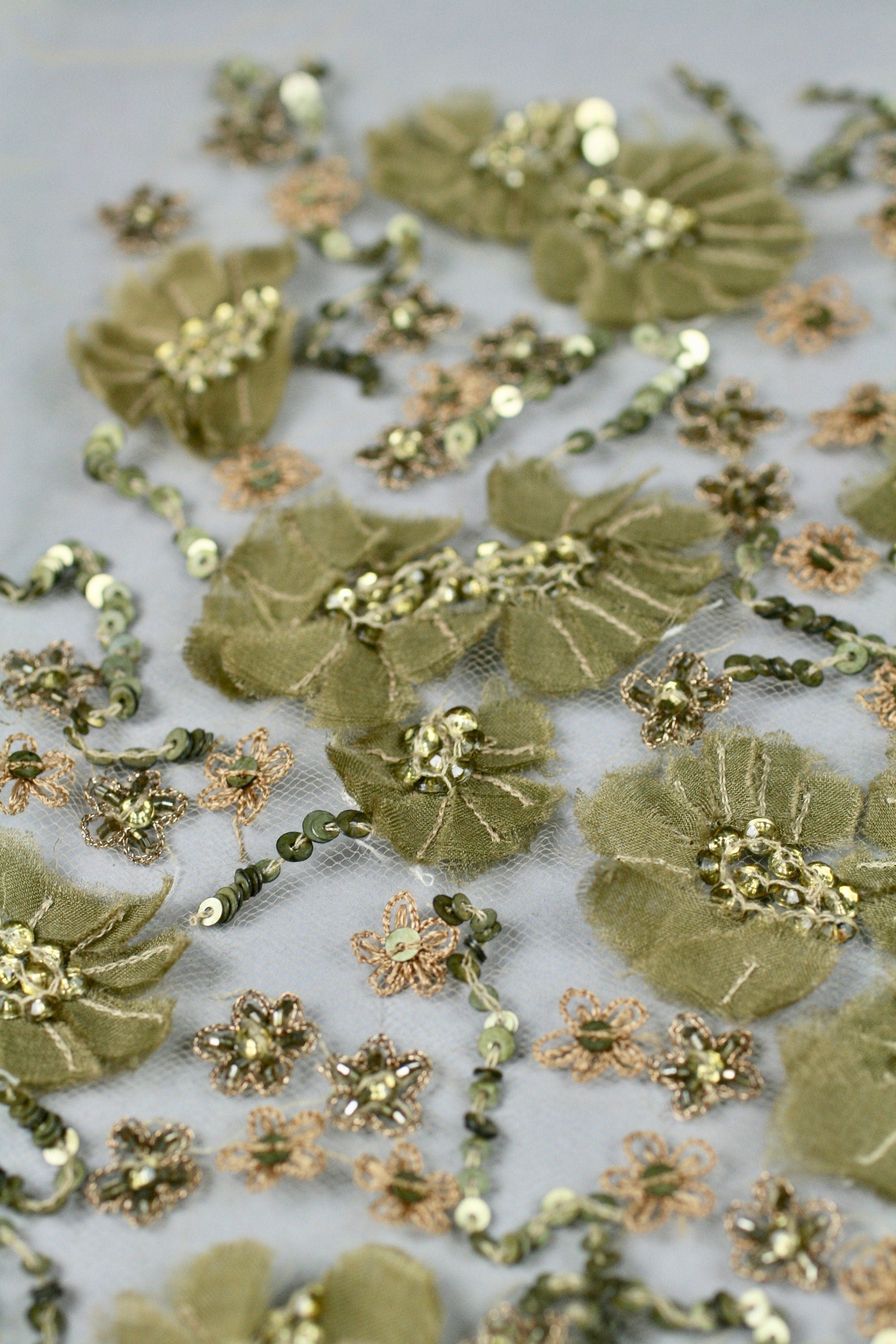 3D Olivine Gold Floral Applique